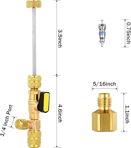 Miniatura 2 de WADEO Herramienta instaladora de extracción de núcleo de válvula con puerto SAE 1/4 y 5/16 de doble tamaño, 4 núcleos de válvula con sello de