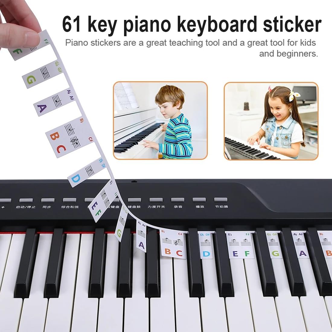 Klavier Noten Aufleger, Abnehmbare Klavier Keyboard Noten 61 Tasten,Piano Keyboard, Keyboard anfänger, Non-Stick Silikon Klaviernoten Klaviertastenetiketten Overlay(Farbe)