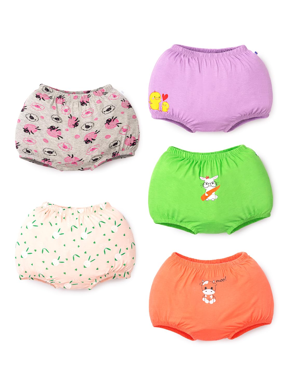 superbottomsBasic™ Bloomer for Kids | Unisex, 100% Pure Cotton | Soft & Breathable Underwear | Baby Bloomers | Comfortable & Durable | Pack of 5