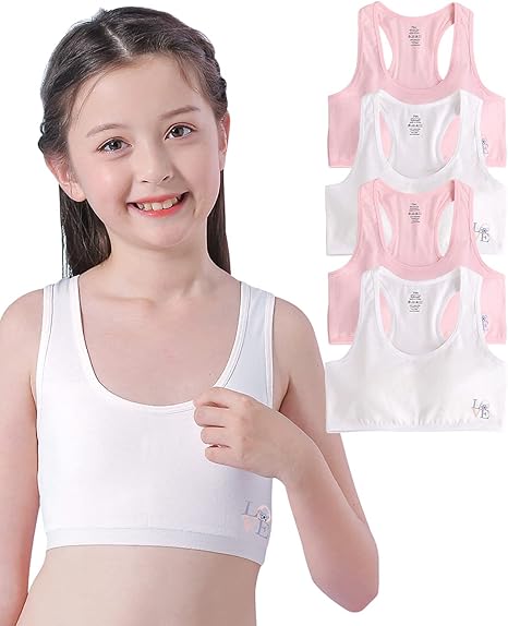 Amazon Hapipana 女の子ブラジャー4点セット 成長期ブラ ハーフトップ 下着 少女 小学生 9 12歳 思春期 ジュニア 薄手 ノンワイヤー ブラジャー 通販
