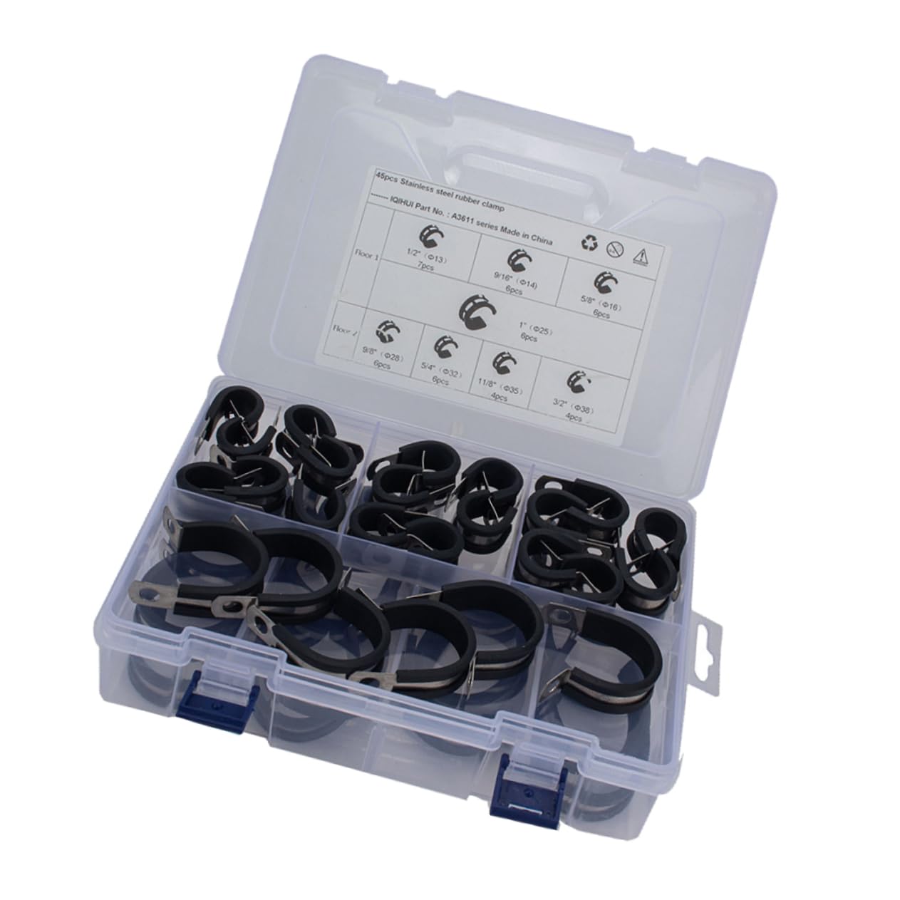 Gadpiparty 45pièces Collier de Serrage Caoutchouc pour Câble Collier de Serrage Forme de R pour Tuyau Clip de Câble Acier Inoxydable pour Tuyau Clip de Tube