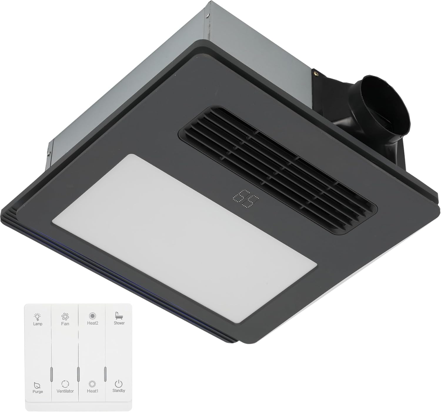 Bathroom Exhaust Fan (with Lighting and Heating) 4-in-1 Ventilation System | 1800W Heating, 190 CFM Airflow, Ultra-Quiet 30 dB | Easy Install, Cutout Size: 11.2 x 11.2 in
