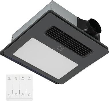 Bathroom Exhaust,4-in-1 Ventilation System,190 CFM Airflow,Ultra-Quiet 30 dB,Fanwith Lighting and Heating,Easy Install, 1800W Heating,Cutout Size 11.2 x 11.2 in