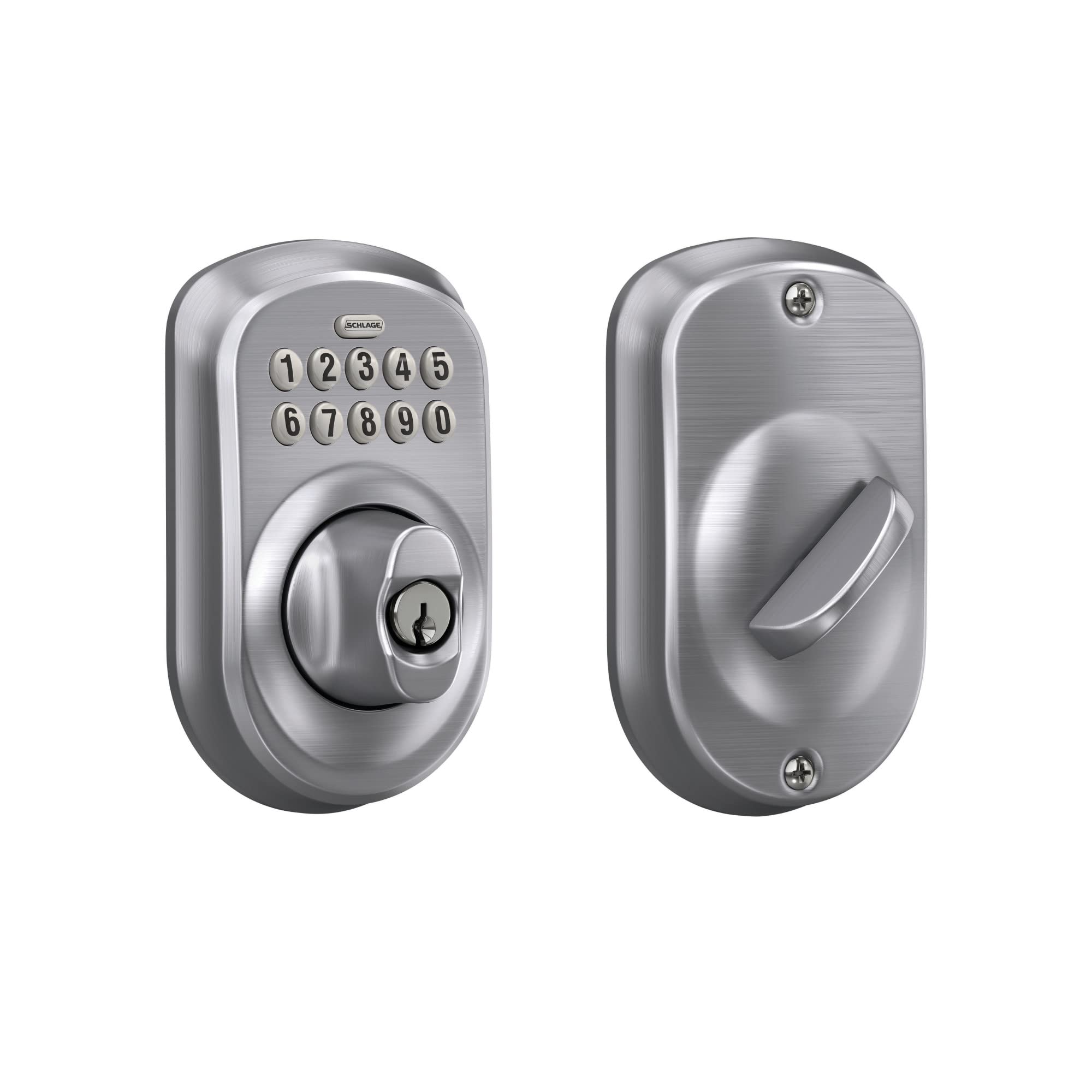 schlage be365 ply 626 plymouth keypad deadbolt, electronic keyless entry lock, satin chrome