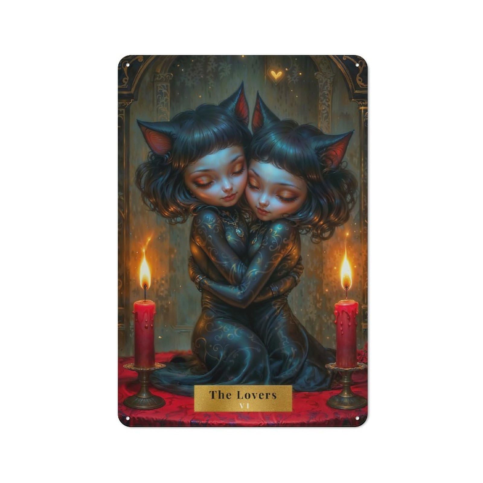 The Lovers Tarot Card Decorative Metal Plaque 30x20cm, Modern Retro Urban Room Decor for Workspace, Cafe, Hallway Or Garage
