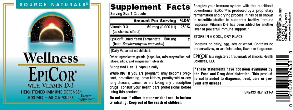 Source Naturals Wellness EpiCor with Vitamin D-3 for Heightened Immune Defense* - 60 Capsules - Image 4