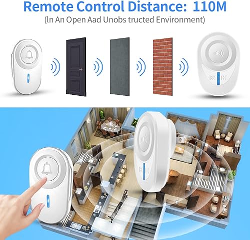 Miniatura 5 de Timbre inalámbrico de 1000 pies, rango de 97 db, modo silencioso, 48 timbres de puerta, timbre inalámbrico para hogares, aula, timbre para