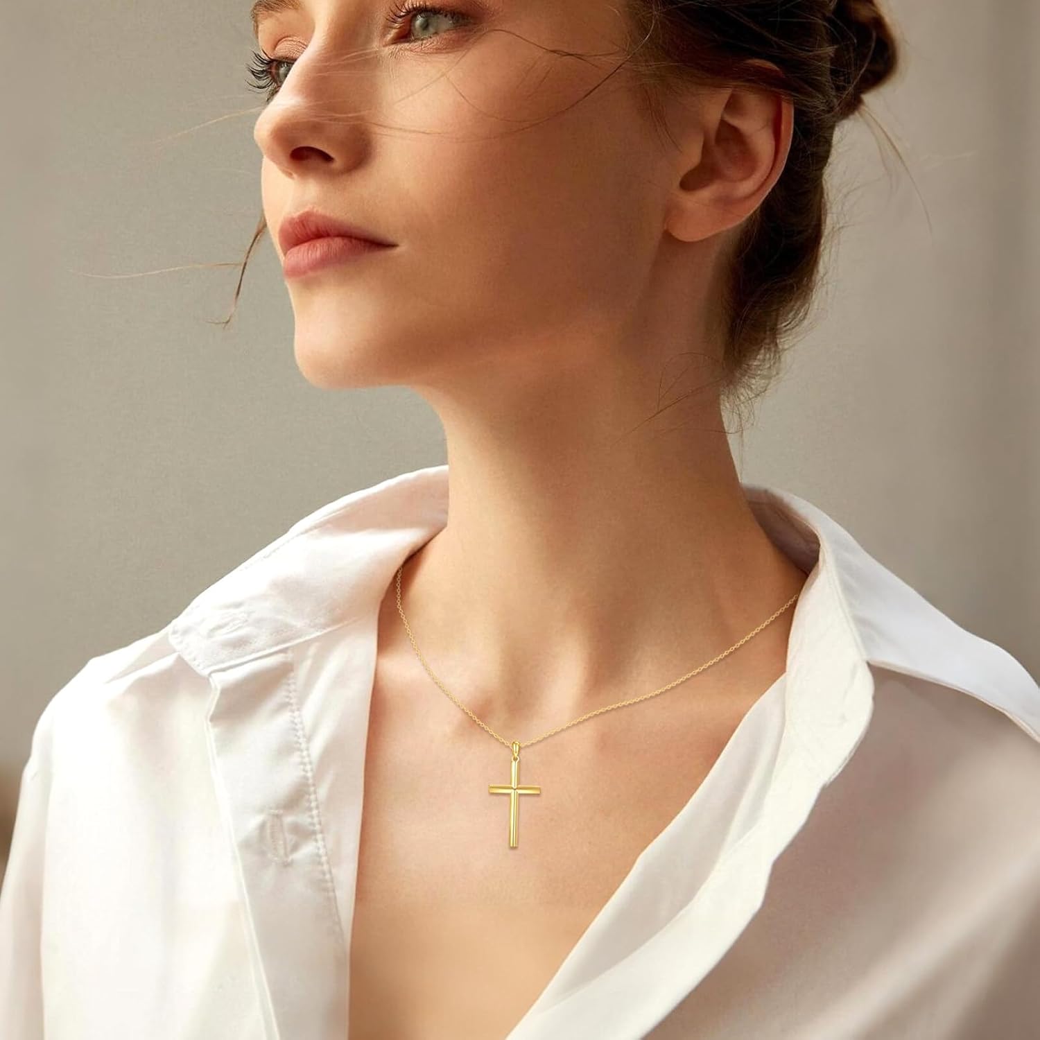 YFN 14K Real Gold Cross Pendant Necklace Solid Yellow Gold Religious Jewelry Birthday Christian Gifts for Women Men - Image 4