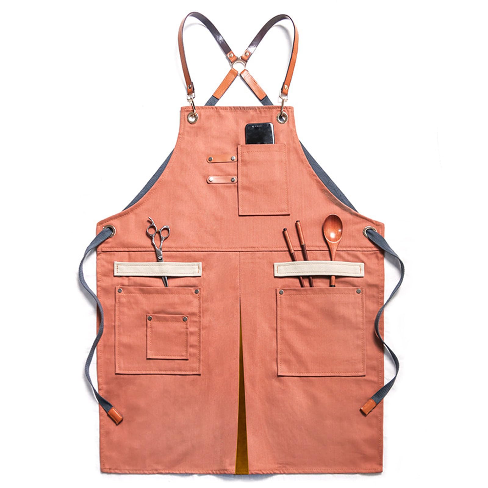 Delantal Vaquero Duradero con Correas Ajustables Delantal De Trabajo Ligero Adecuado para Jardines, Restaurantes, Cafeterías,D