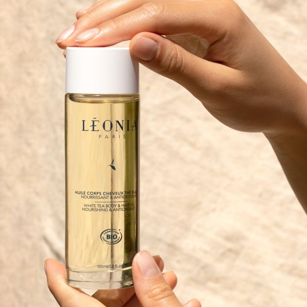 LÉONIA L'Huile Corps et Cheveux Thé Blanc - Nourrissant, Anti-âge, Antioxydant - Certifiée BIO et Vegan - 100ml