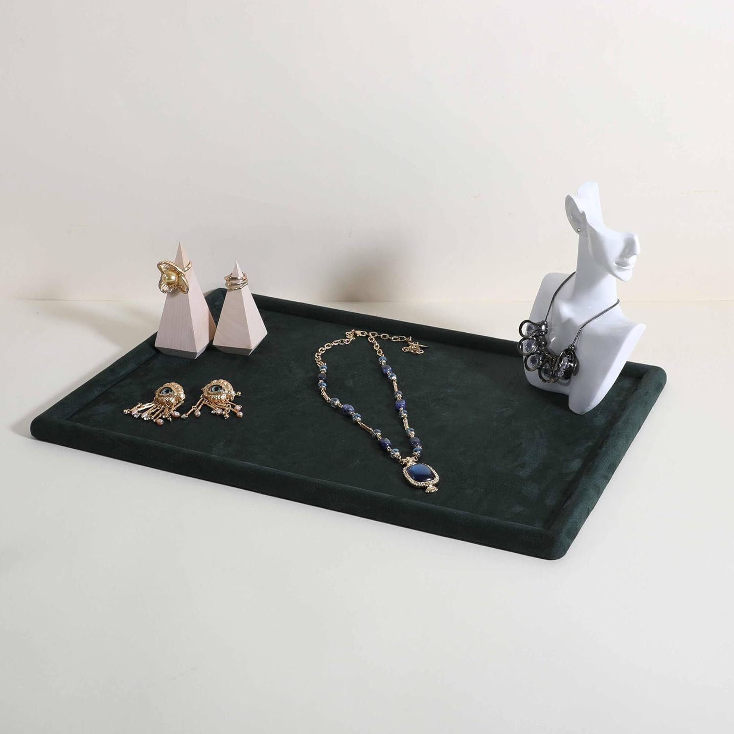 GemeShou Gemehou velvet Jewerly display tray, Top Microfiber Jewelry storage organizer plate, Empty Jewelry showcase tray for Necklace Bracelet Ring Earring Watch (Green-Large, 17.7 x 11.8 in) - Image 8