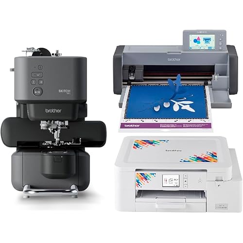 Brother Skitch Single-Needle Embroidery Machine, ScanNCut SDX125EGY Electronic Cutting Machine with Scanner, and SP1 Sublimation Printer