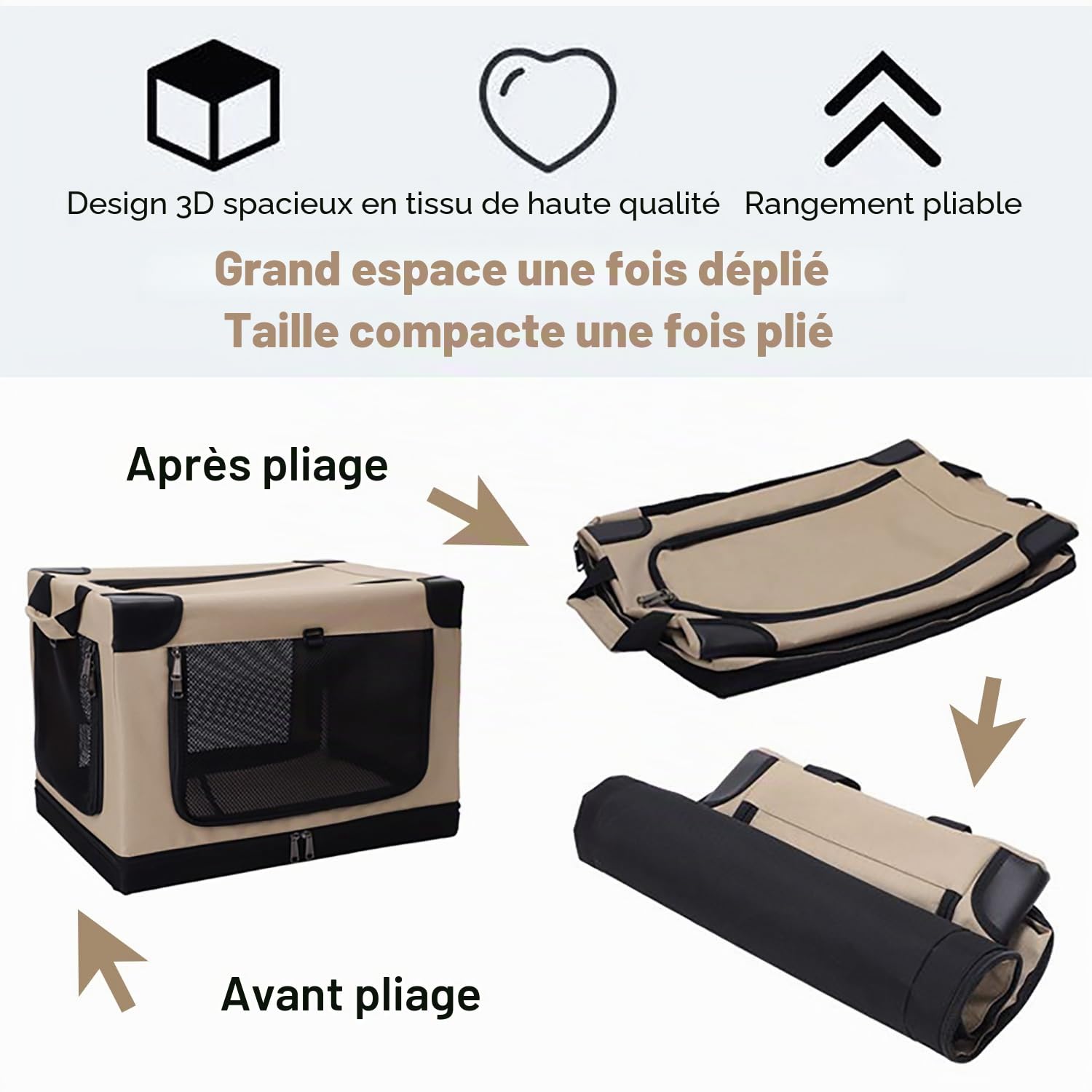 Caisse de Transport pour Chien,Cage Transport Chien,Manchon en Tissu Réglable,Enêtres en Maille Résistante à la Mastication, Utilisation en Intérieur/Extérieur, Pliable (82x59x59 cm)