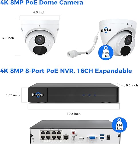 Miniatura 9 de Detección 4K HD de personavehículo Hiseeu 4K8MP PoE Sistema de cámara de seguridad para el hogar con 8 cámaras de seguridad IP 4K 4K al aire libre