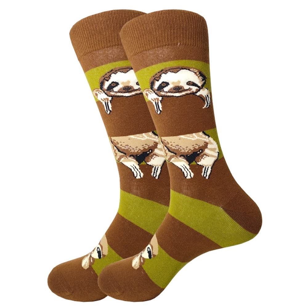 EZB Animal Sloth Crew Socks | Gift Idea for Men Women Boys & Girls | Smart Fun Design | Size 5-10 | Sloth Socks (Brown)