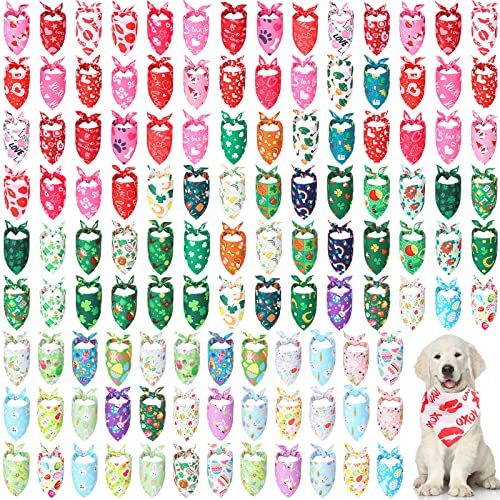 Kigeli 120 Pcs Holiday Dog Bandanas Bulk Valentine's Day Bandana for Dogs St. Patrick's Day Easter Holiday Puppy Scarf Set Triangle Pet Bibs for Small Medium Large Puppy Cats（25.6 x 17.7 x 17.7 in