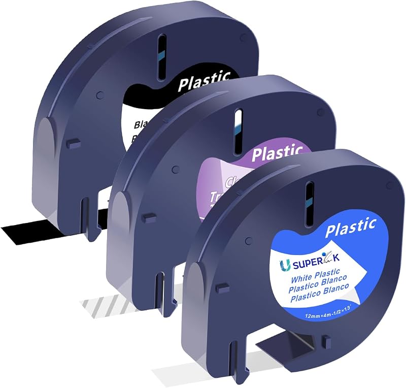 3PK 12mm Plastic LetraTag Label Tape Black on White/Clear, White on Black | USUPERINK Compatible for Dymo Label Maker Refills 12mm x 4m/ (1/2 inch x 13 feet) for Letra tag LT100H LT100T 200B QX50 P12