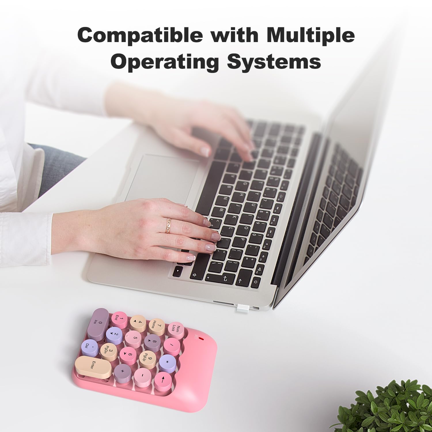 MOWUX Almohadillas numéricas inalámbricas, lindo teclado numérico colorido portátil de 2.4 GHz, extensiones de teclado de contabilidad financiera, teclado numérico de 10 teclas para computadora
