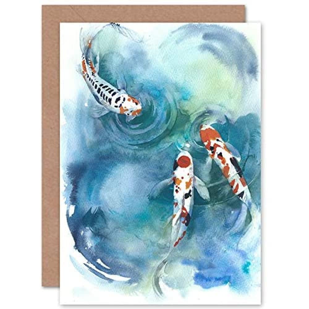 Wee Blue Coo Blue Wee Coo Japanese Koi Fish Near Surface Greeting Card With Envelope Inside Premium Quality