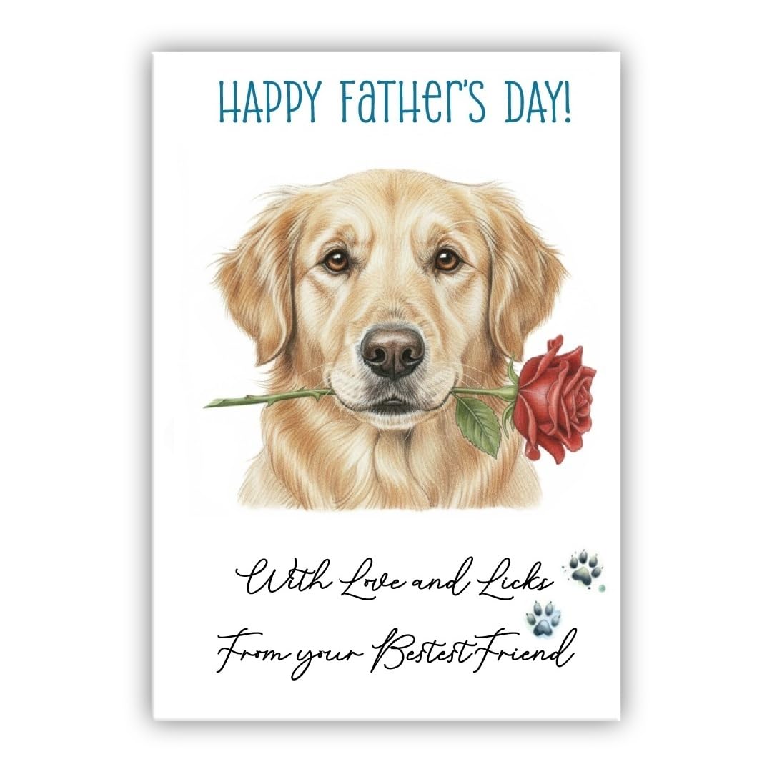 Father’s Day Card From the Dog – Cute Fathers Day Pet Card – “With Love and Licks” – Multiple Breeds Available (• Golden Retriever) — image 1