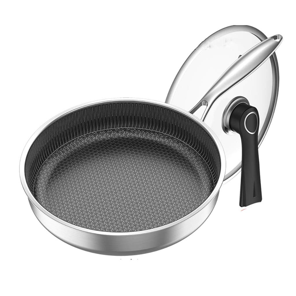 SH-chaoguo Fry Wok/Frying Pan/ 316 Stainless Steel Uncoated Non-Stick Pan/Cooking Pan with Lid (26/28/30 Cm), for Induction Cooker, Gas Stove (Size : 30cm)