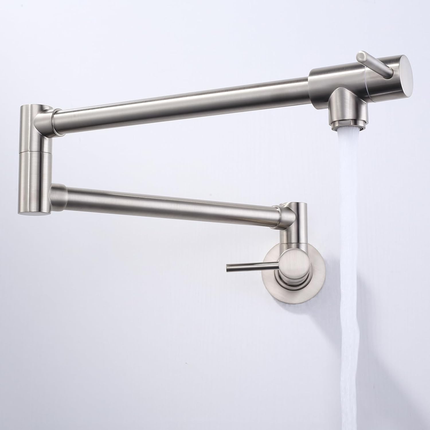Brass Made Pot Filler Faucet, ALEASHA Chrome Kitchen Sink Pot Filler Faucets, Wall Mount Folding Kitchen Pot Filler, Retractable Single Hole Pot Filler with Two Handles for Sink Stove