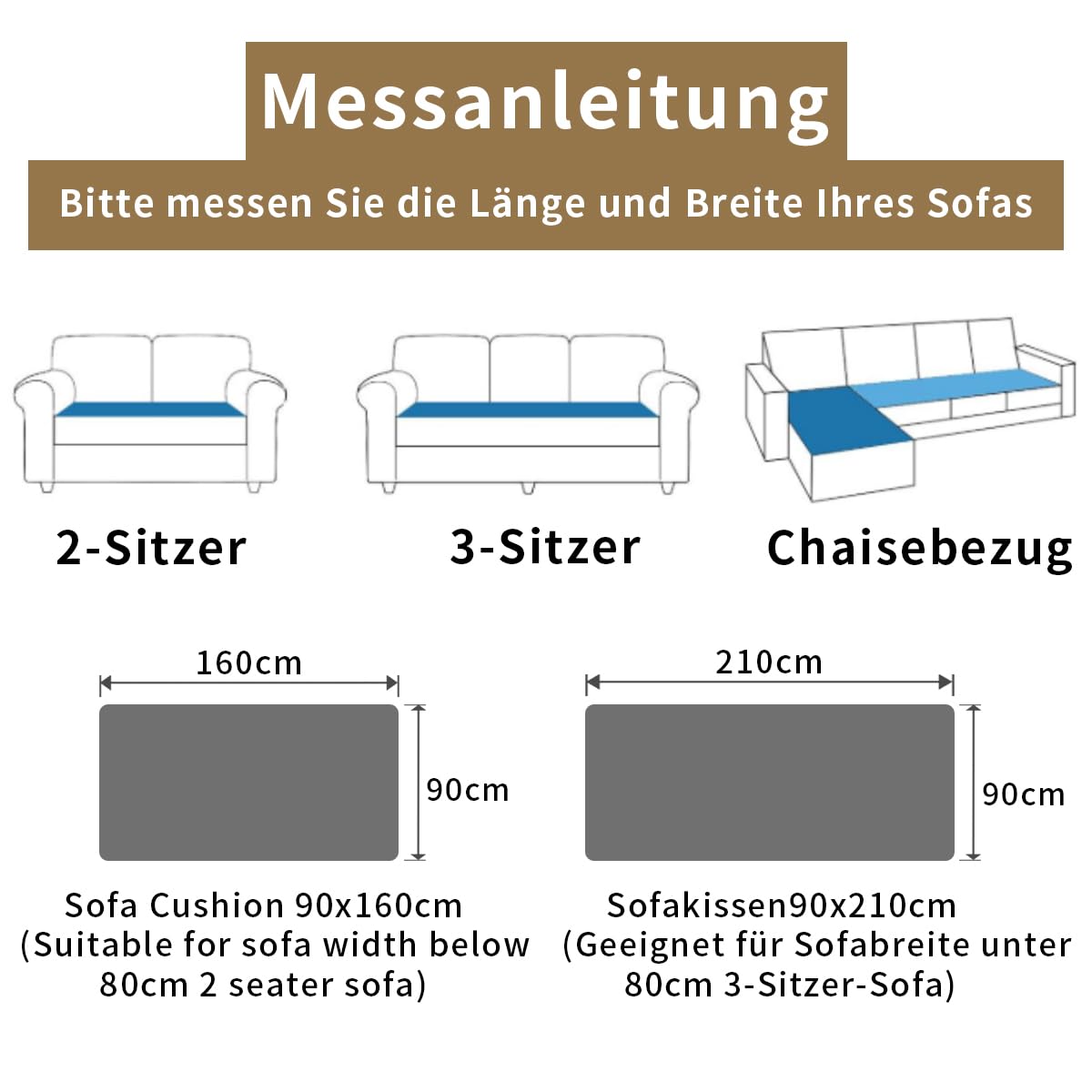2 Stück Sofabezug Rutschfester Sofa üBerzug 1 2 3 4-Sitzer-Couch üBerzugfüR Sektionssofas Waschbarer L-förmige Möbelbezug zum Schutz des Sofas vor Kratzern (Leichter Kaffee, 90x160cm und 90x210cm)