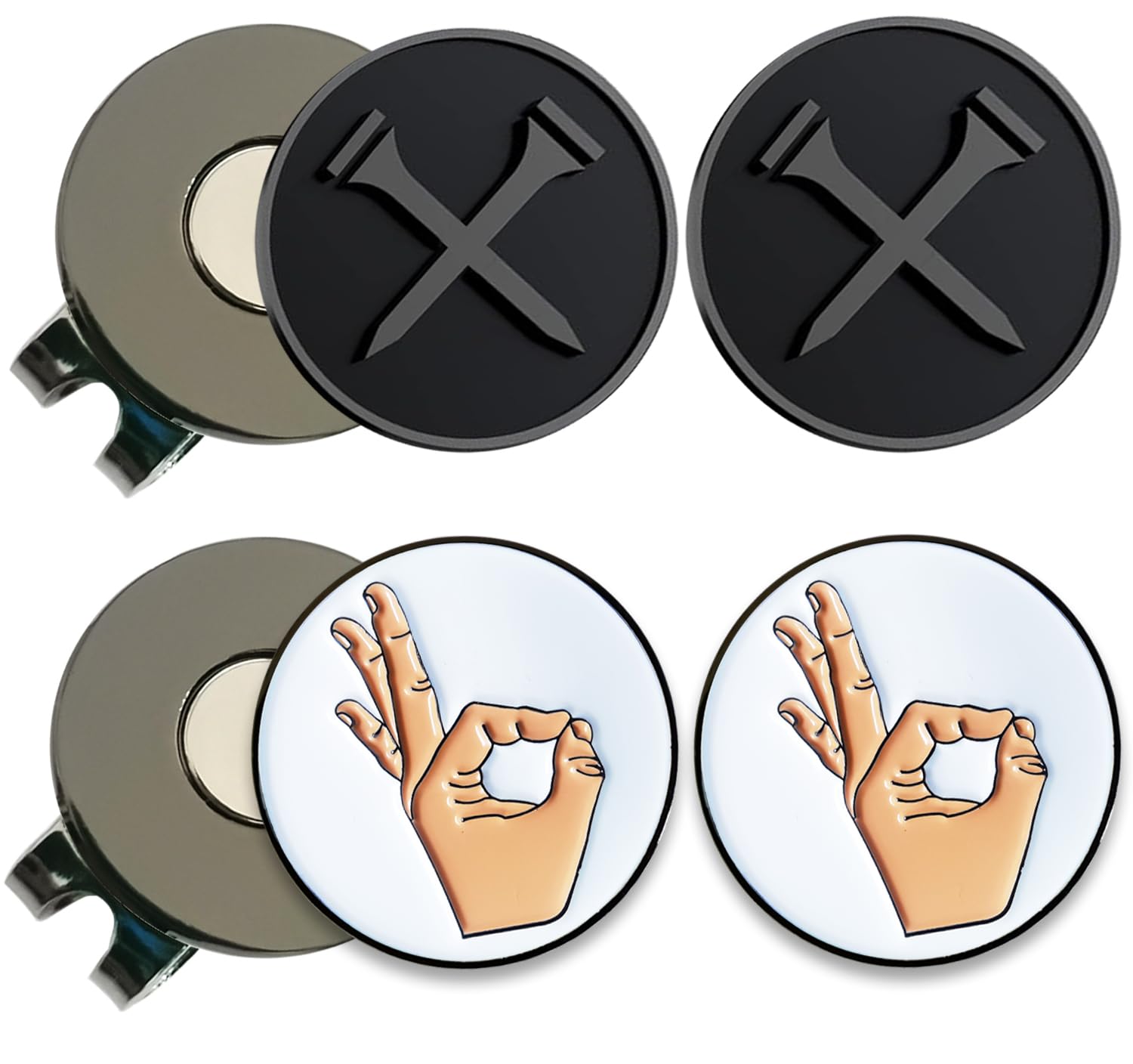 Adhere Golf Ball Markers Personlized Logo Enamel with A Strong Magnetic Hat Clips A Premium Golf Gifts for Golfer (G Black tee 2pcs + Ok 2pcs)