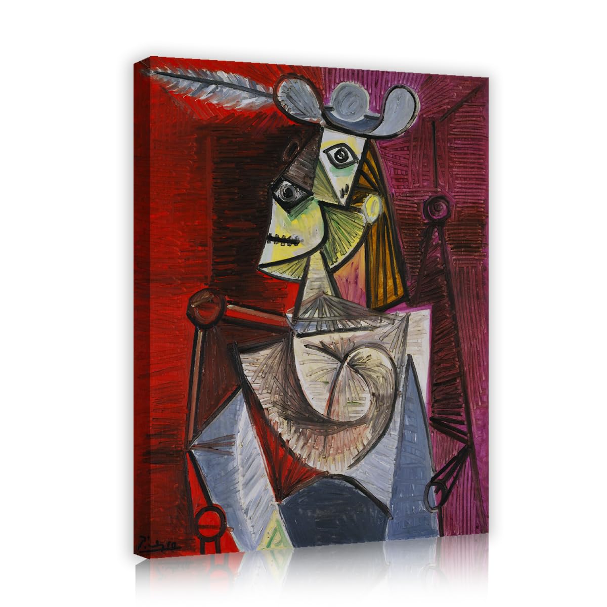 SHENGPOSTER Modern Cubism Canvas Prints Woman in an Armchair by Pablo Picasso Famous Painting Replica Canvas Wall Art for Living Room Home Decor Innerframe 40x50cm