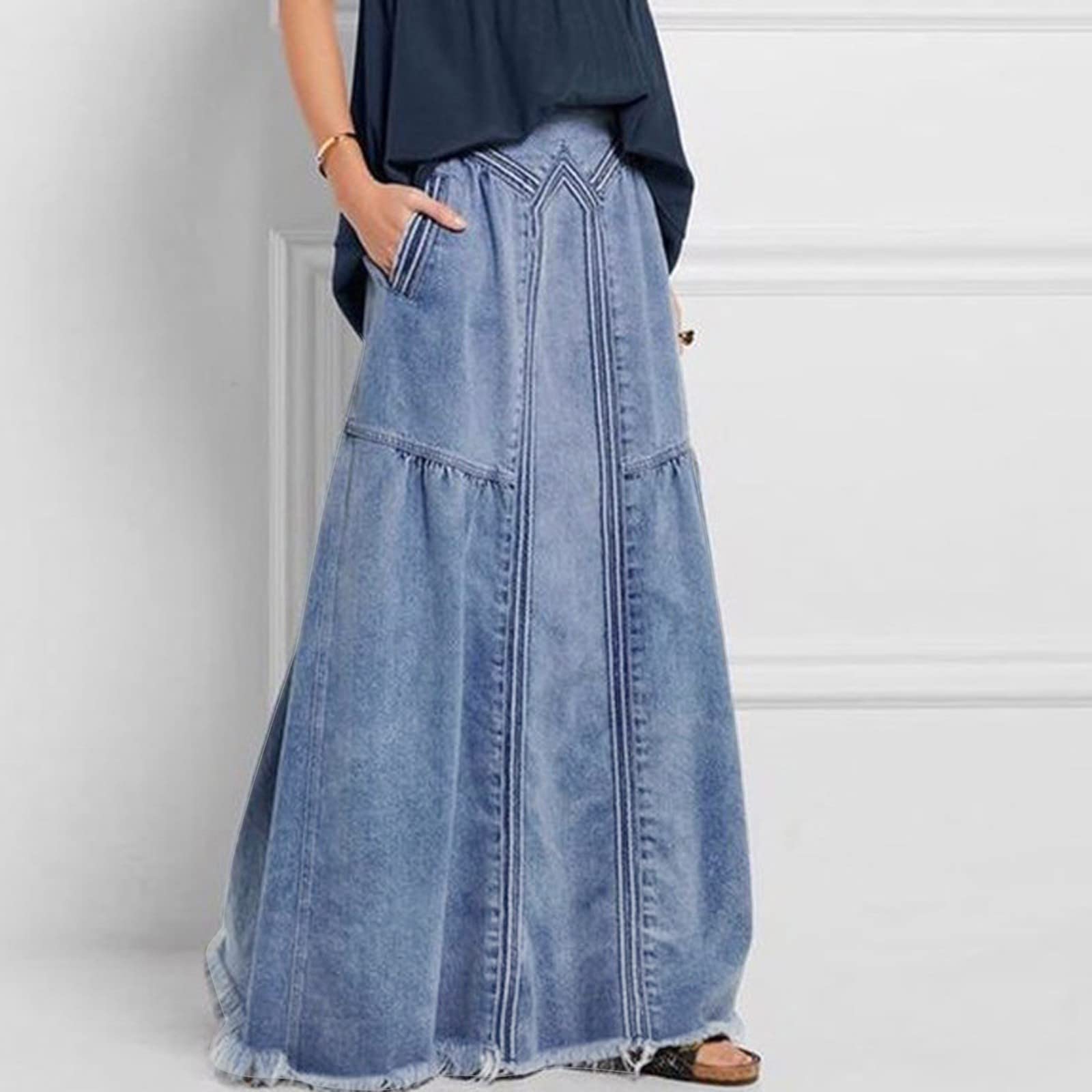 Genérico Faldas Mujer Talla Grande, Falda Mujer Talla Grande,Larga de Mezclilla con Corte Ajustado y Cintura Alta Casual