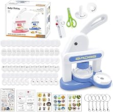 KBIBCK Button Maker Machine, 35mm and 55mm Badge Punch Press Kit, Badge Making Kit for Kids with 72 Pcs Button Parts and 3 Stickers, Badge Machine with Circle Cutter for Party, Events, Gifts (Blue)