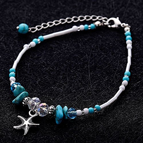 Insaney Starfish Charm And Turquoise Pearl Bead Link Anklet (C:turquoise) #TOP4