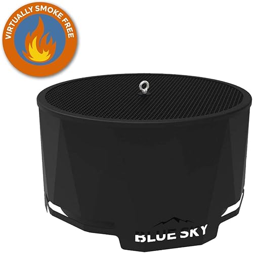 Miniatura 15 de Blue Sky Outdoor Living Fogata de acero sin humo para patio de 24 pulgadas con kit de pantalla de chispas, leña y/o leña para quemar pellets