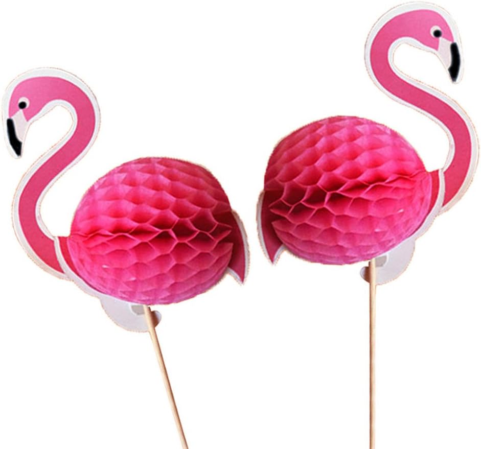 Bangxiu Birthday Cake Topper 3D Paper Pineapple Flamingo Fruit Plug-in Summer Scene Cake Decoration Hawaiian Theme Party Decoration Card Party Cake Decoration (Color : Pink)