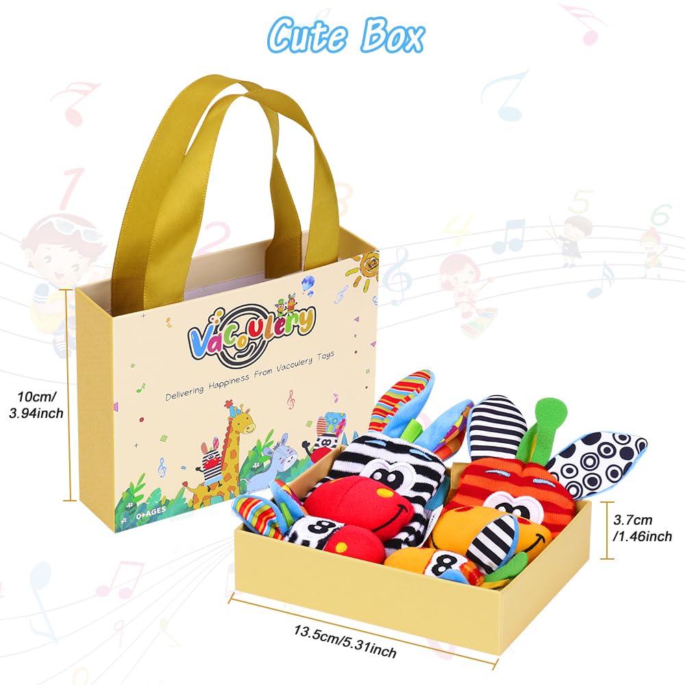 Sonajero Calcetines y Muñequeras para Bebé, Sonajero Toys con Buscador de Muñeca y Pie Juguetes de Animales Suaves y Bonitos para Recién Nacidos Niños Bebés (2 Pulseras y 2 Calcetines) - 5