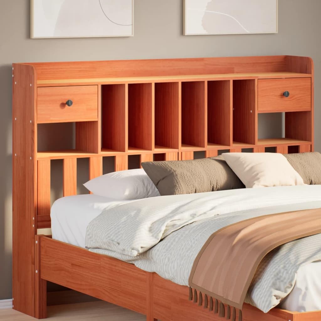 Homgoday Cabecero de Cama almacenaje Madera Maciza Pino marrón 140 cm Camas matrimoniales Estructura Cama Cama Individual Estructura Cama