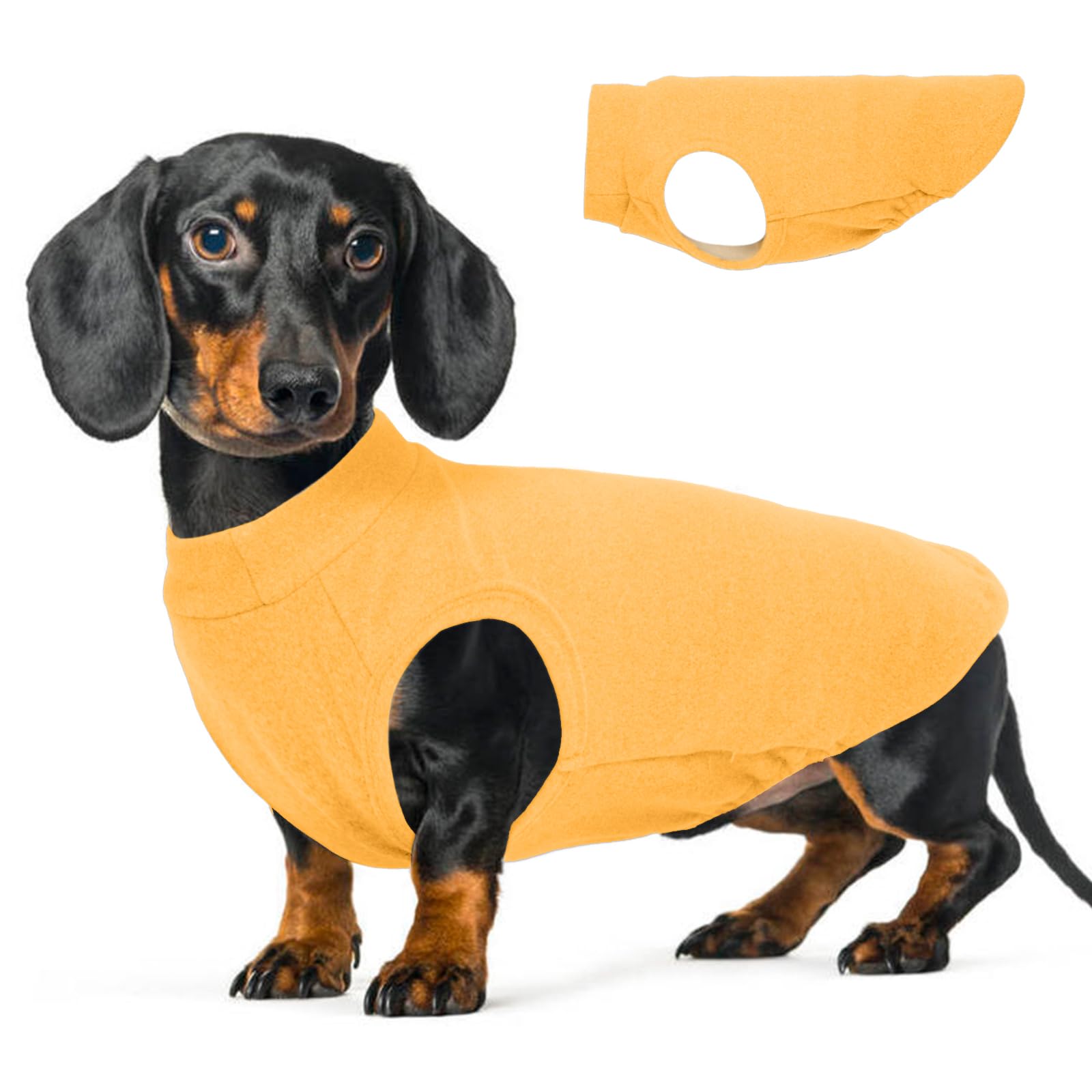 Warm Fleece Dachshund Sweater for Winter Dog Walking, Yellow, M