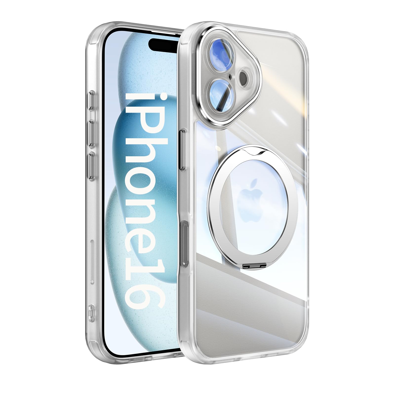 【360° Spin Magnetic Stand】 Case for iPhone 16【Fit for MagSafe】 Cover with Ring Holder 【No-Yellow Crystal Clear】 Shockproof Anti-Scratch Slim Fit Protective 16 Phone Cases - Clear Clear iPhone 16