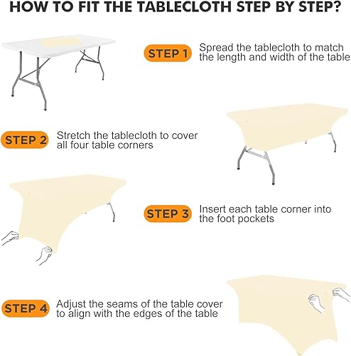 Miniatura 4 de Paquete de 2 manteles rectangulares ajustables de 6 pies, color amarillo, tela elástica, de licra, de 6 pies, sin arrugas, para fiestas, ferias,