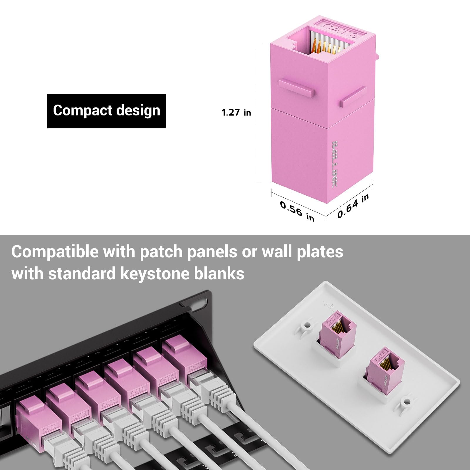 iwillink Lot de 25 coupleurs Keystone Cat6, femelle vers femelle Cat6 RJ45, coupleur Keystone UTP pour câble réseau Cat6/Cat5e/Cat5, rose