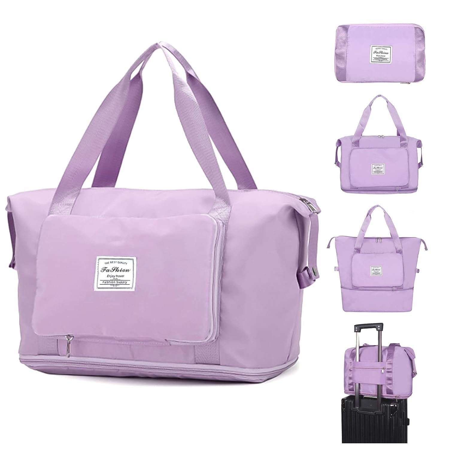 foldable duffle bag for travelling expandable multipurpose large capacity weekender carry bag waterproof and large travel bag for women luggage for women travel (purpal)