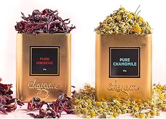 Chayam Chamomile & Hibiscus Herbal Tea Combo | 2 x 30g Loose Leaf Teas in Premium Tins | Pure Chamomile for Sleep + Hibiscus for Skin & Heart | Caffeine-Free Natural Herbal Infusion
