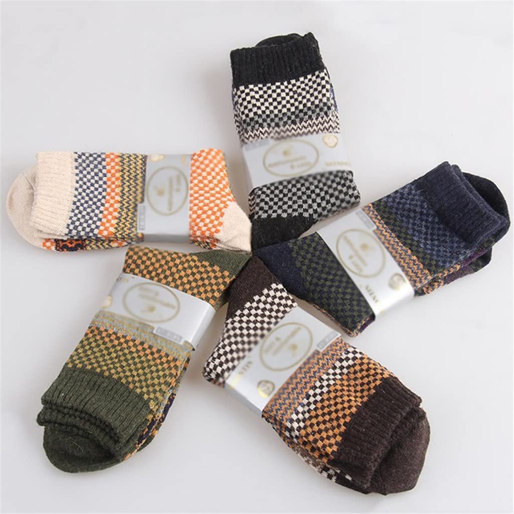 5 par/partia Mężczyźni Skarpety Zimowe Grube Ciepłe Stripe Wełniane Skarpetki Dorywczo Skarpety Biness Skarpety męskie (Kolor: 5 par: jeden rozmiar) (Color : 5 Pairs, Size : One Size)