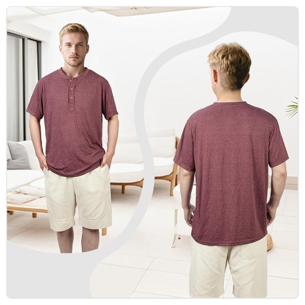 Męska koszulka na co dzień z kołnierzem dziadka, koszule z guzikami inteligentna koszulka z półguzikami slim fit bez kołnierza koszulki polo letnie topy z krótkim rękawem dla mężczyzn sportowa