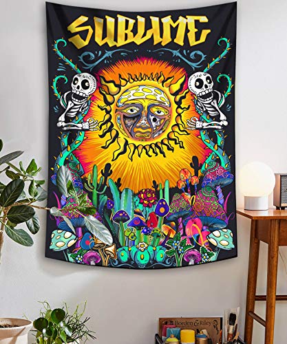 Lifeel Trippy Sublime Sun Tapestry Wall Hanging, Hippie Vertical Colorful Tapestries With Mushroom Cactus For Bedroom Home Decor 44×60 Inch #TOP1