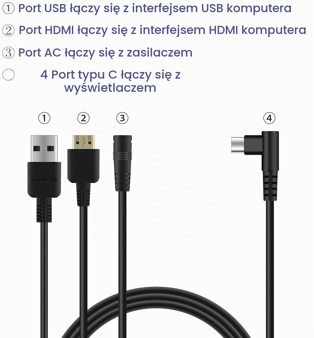 HUION kabel 3w1 dla KAMVAS Pro 16 Pro 13 GT-133 i Pro 12 GT-116 graficzny monitor rysunkowy z kablami HDMI, zasilającym i USB w zestawie