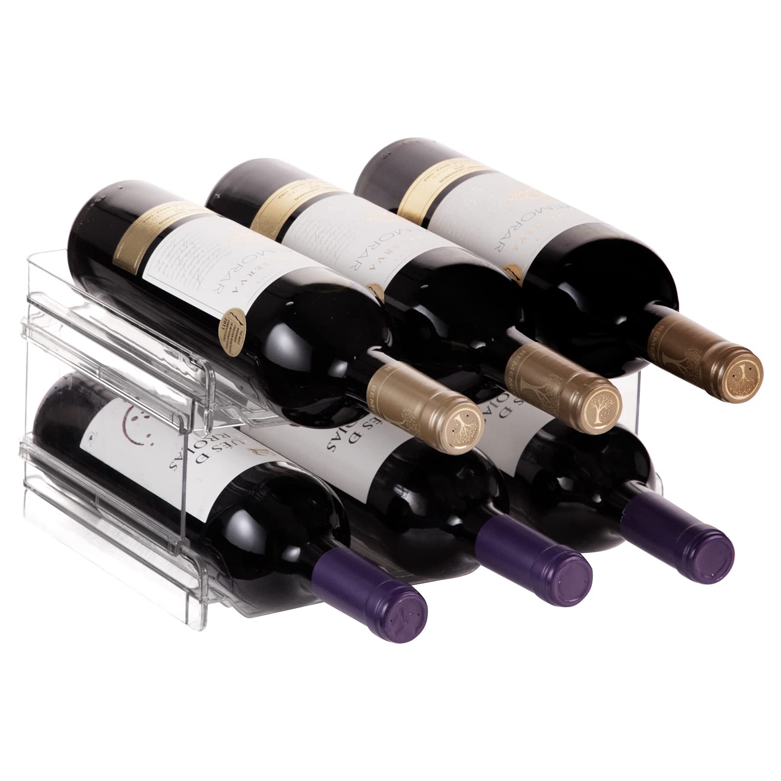 Lifewit Stackable Water Bottle Organiser for Cabinet, Freezer, Pantry - Plastic Bottle Holder Wine Rack for Kitchen Countertop Storage, Cupboard, Office - Pack of 2, Each Rack Holds 3 Containers