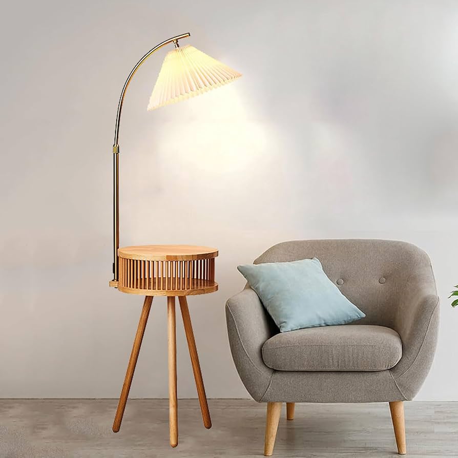 Amazon.co.jp : サイドテーブル付き素朴なフロアランプ、3色の調