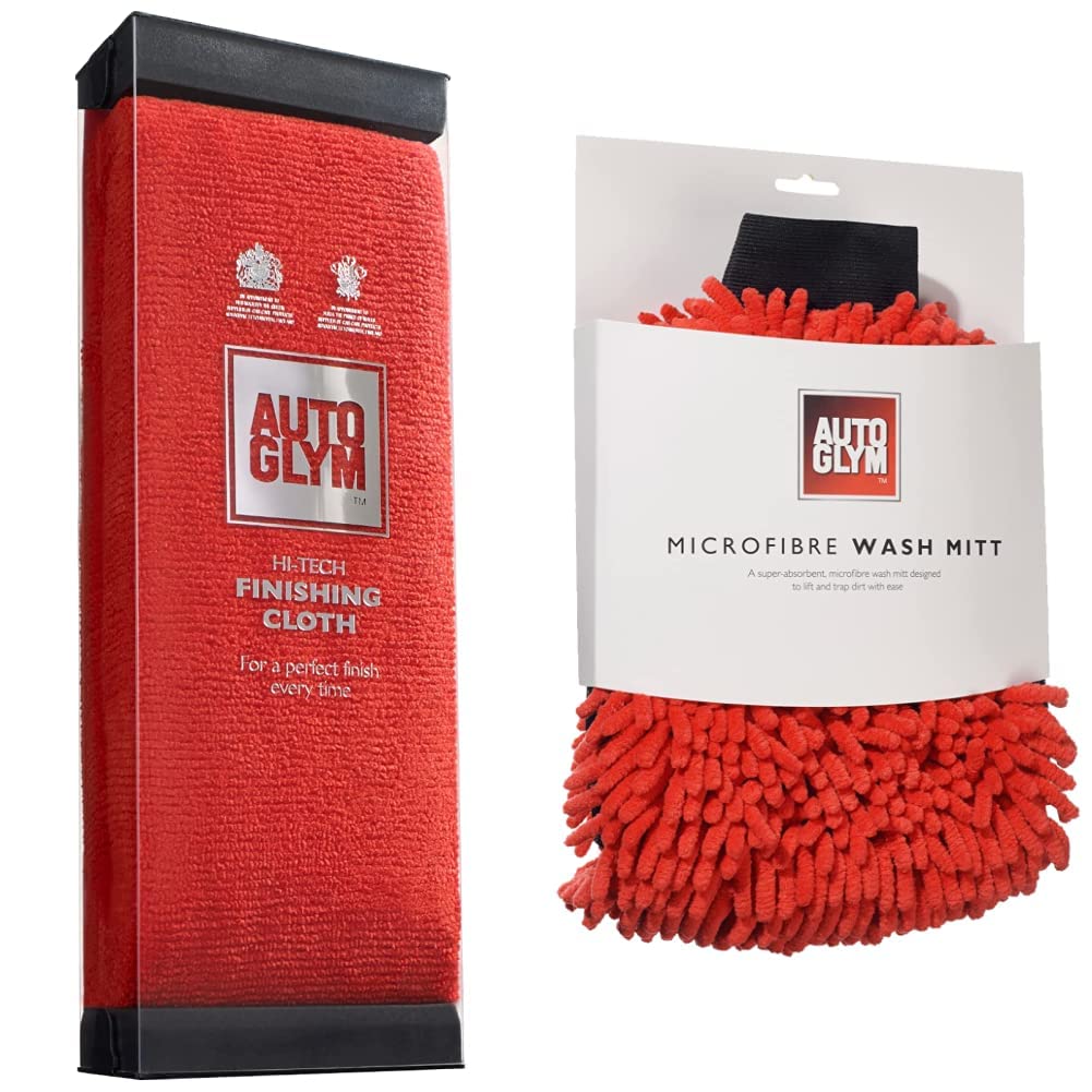 AutoglymAG 560008 Hi-Tech Finishing Cloth, Red, 31.0 cm*24.0 cm*13.0 cm & Microfibre Wash Mitt