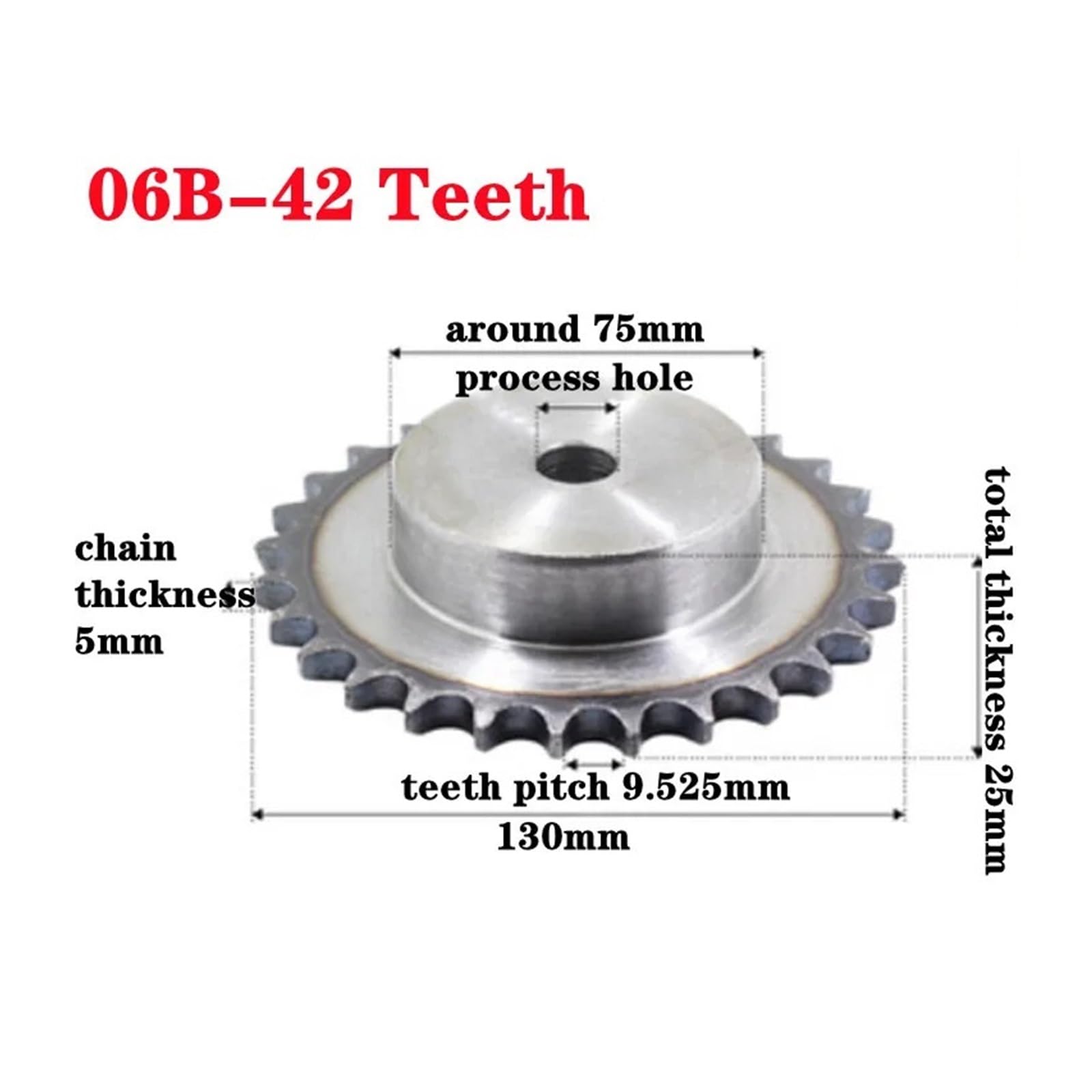 Bevel Gear Pinion Hardware Mechanical 06B Chain Drive Sprocket 42 Tooth Carbon Steel Chain Gear Process Hole Pitch 9.525mm Industrial Sprocket Wheel